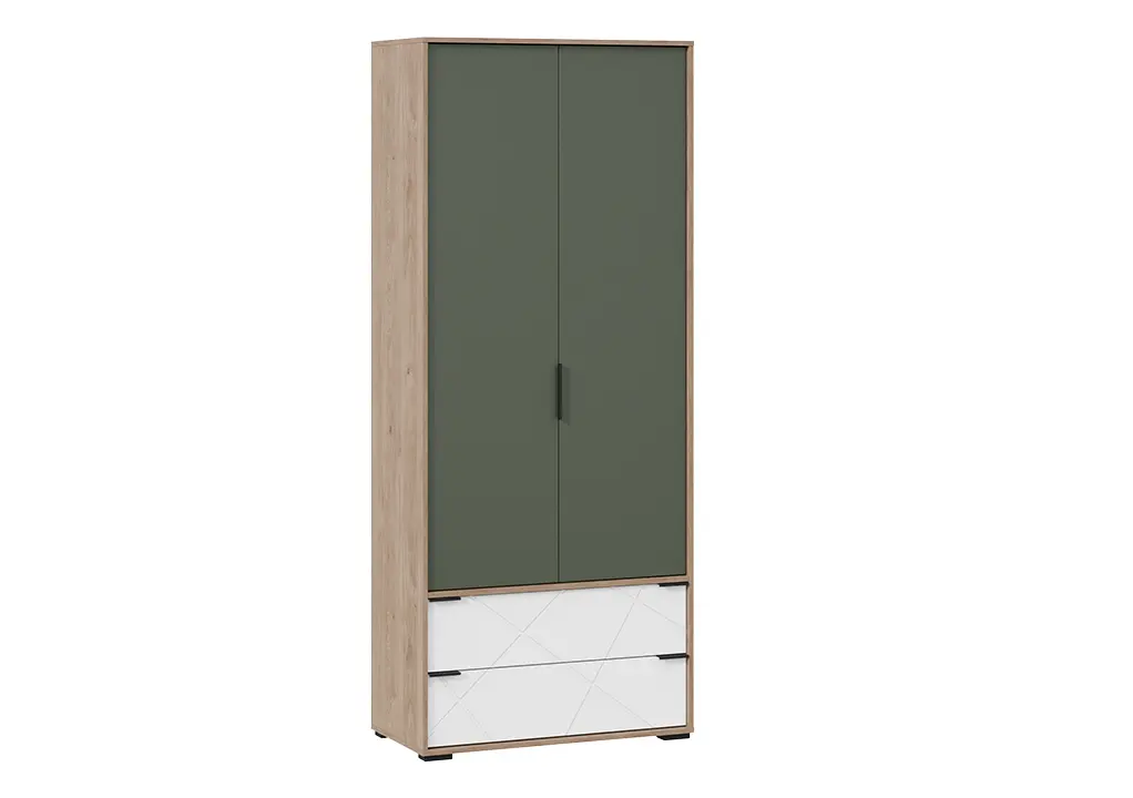 Лео ТД-410.07.22 Шкаф для одежды комбинированный (гикори джексон/белый матовый/дымчатый зеленый)