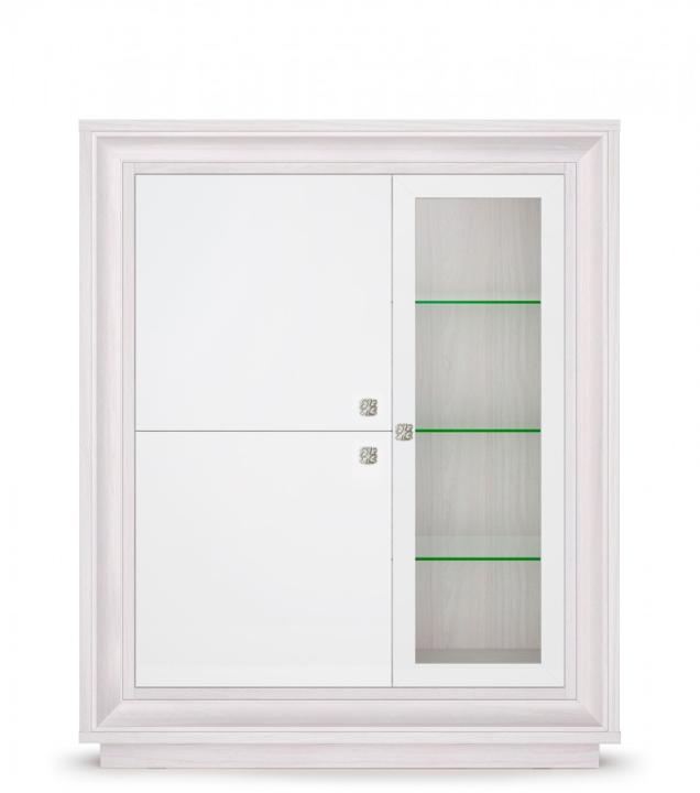 Прато Шкаф 3-х дверный (1 стеклодверь) 1179 низкий (ясень анкор светлый/жемчуг/ясень анкор светлый)