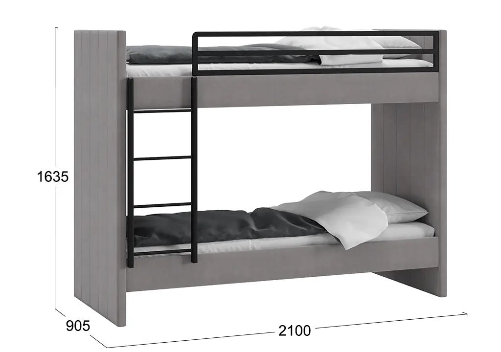 Дарси Кровать двухъярусная с мягкой обивкой (велюр светло-серый)