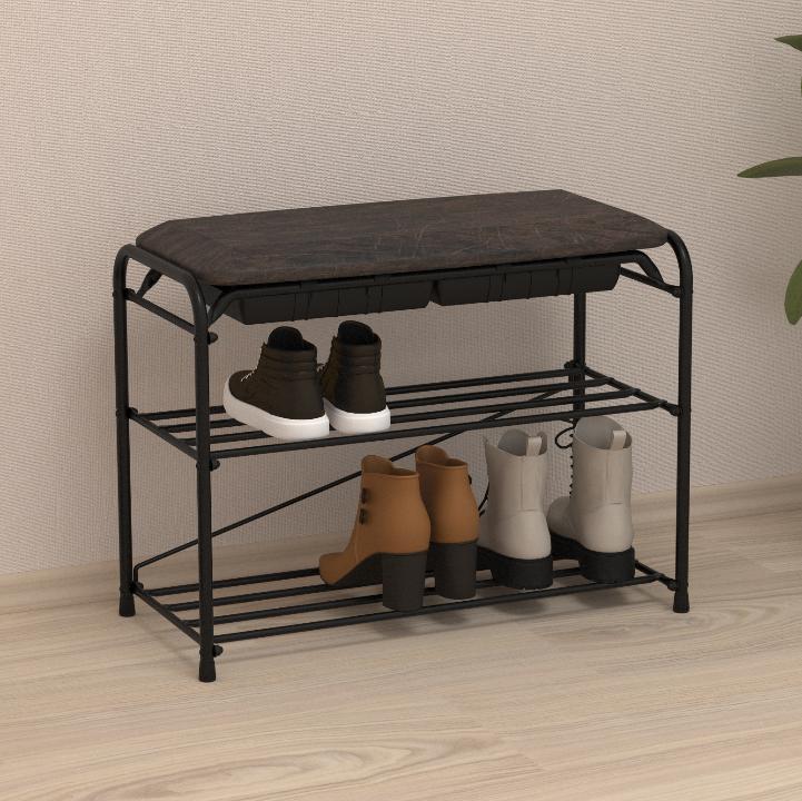 Подставка для обуви Альфа 23 с сиденьем с ящиком (черный)