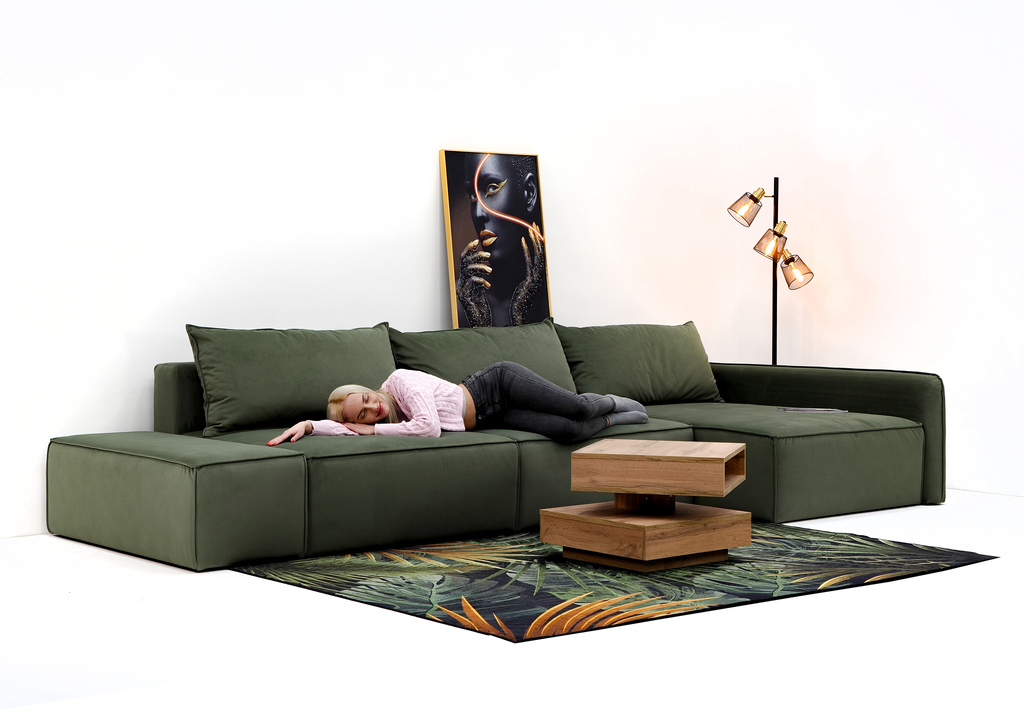 Лофт угловой диван с банкеткой 3,65м (Romano forest, правый, 3 кат)