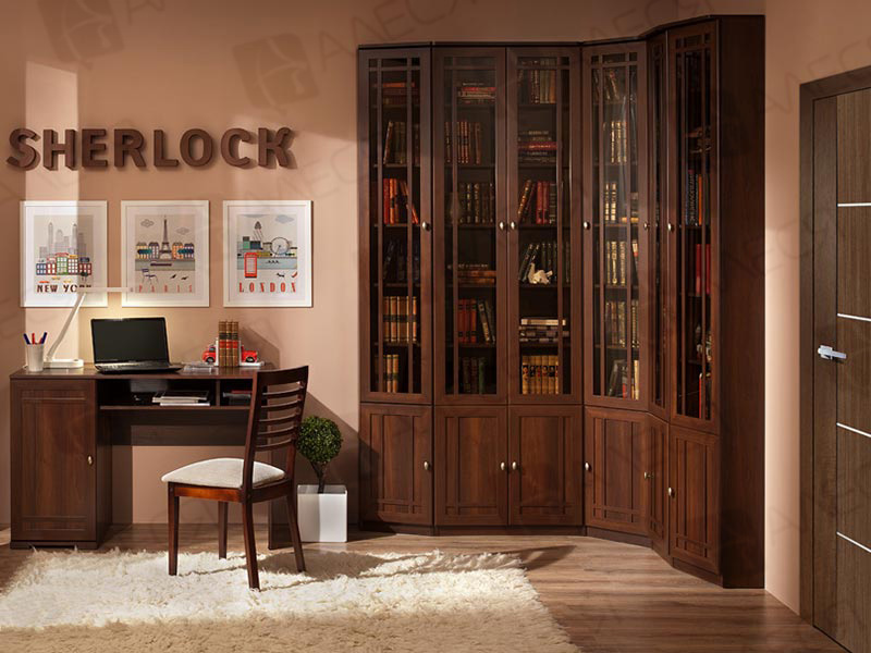Мебель для кабинета в классическом стиле Sherlock: письменный стол, книжные шкафы.